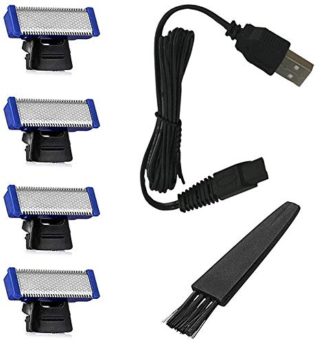 Rasierkopf Ersatz-Ladegerät und Bürste für elektrischen Solo-Rasierer Reinigung Bursh USB-Datenkabel Power Trimmer Solo Head Micro Touches Ersatzladeleitung (4Rasierkopf & Kabel & Pinsel)