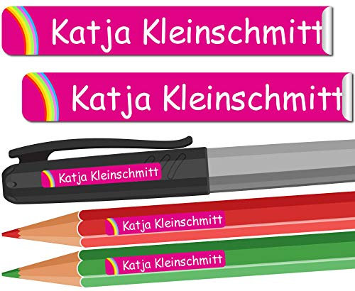 INDIGOS UG - Namensaufkleber Kinder Schule - 49x7 mm - personalisierbar - 067 - Rogenbogen - 88 Sticker - Namensschilder personalisiert - Aufkleber selbst gestalten - Stifte, KITA, Federmappe