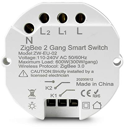 Yagusmart Zigbee/WiFi Smart Lichtschalter DIY Breaker Modul, 2 Way, Smart Life/Tuya APP Fernbedienung, Arbeiten mit Alexa Google Home (2 gang, zigbee)