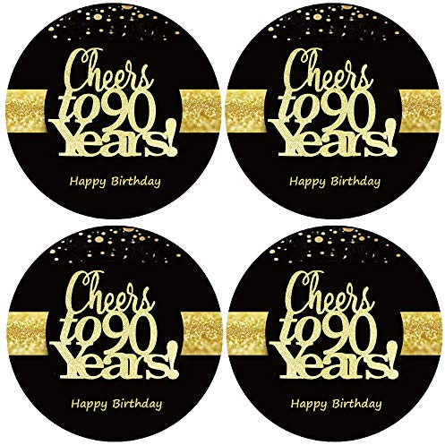 Sumerk 48 Stück Cheers to 90 Sticker große Flaschenaufkleber zum 90. Geburtstag Karten Versiegelungen 5 cm Runde Happy Birthday Party Favors Sticker