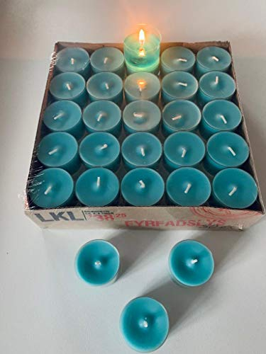 Dänisch Nightlights, Teelichter türkis hell-türkis 50er Box transparente Hülle Brenndauer ca. 8 Std.