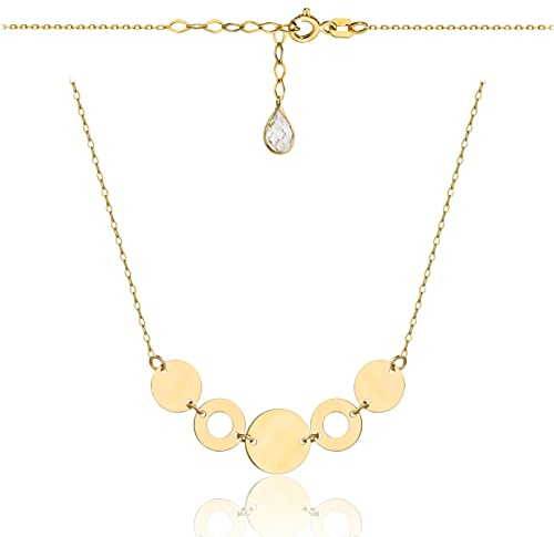 Goldene Damen Halskette 585 14k Gold Gelbgold Kette mit Anhänger Kreis Zirkonia Gravur