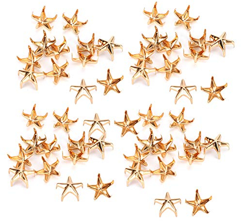 Jenngaoo 200 Stück Sternform Nieten, 10mm Zinklegierung Star Shaped Ledernieten Fünfzackige Sternnieten Kleidungsstück Nieten Spikes für DIY Taschen Hüte Dekor (Gold)