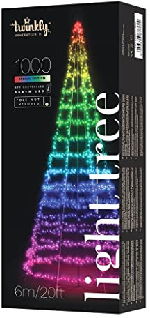 Twinkly Lichterbaum 3D 6 Meter, Flacher Weihnachtsbaum für Türen und Wände im Innen- und Außenbereich, 1.000 Kartierbare RGB- und Weiße LEDs, Kompatibel mit Alexa und Google Home, IP44, App-Steuerung