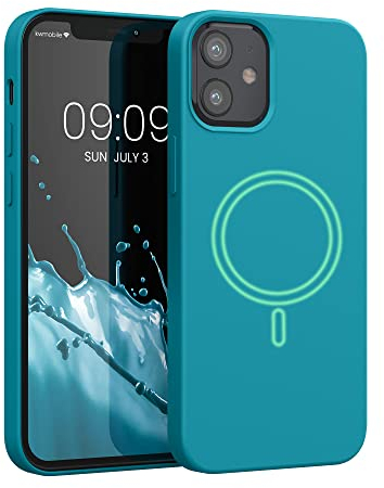 kwmobile TPU Silicone Case Compatible with Apple iPhone 12 mini - Case Magnetic Cover - Compatible with MagSafe - Teal Matte