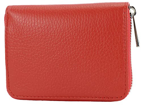 modamoda de P04 Portefeuille pour femme, en cuir véritable, court, style italien, cerise, Small