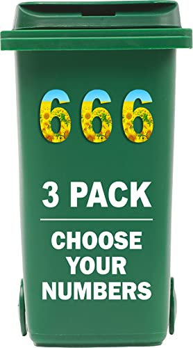 Rubigo 3 x Bin Numbers for Wheelie Bins, 0-9, Sunflower Dustbin Stickers, Easy Application 17.5cm Stick On Number Stickers - Weatherproof Self Adhesive Vinyl (6)