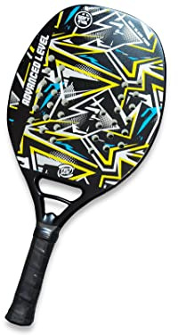 Teorema Giocattoli 52051 Raquette de Beach Tennis, 100% Fibre de Verre, épaisseur 2 cm, Longueur 23 cm et Poids 330 g, avec Sac de Couverture, Noir, Bleu, Jaune, Blanc, Unisexe
