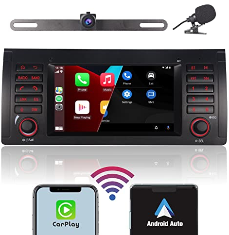 LXKLSZ Autoradio für BMW E39 E53 5er X5 M5 Kompatibel mit drahtlos Carplay/Android Auto mit IPS Touchscreen/Bluetooth/Mirror Link/FM/AM/USB