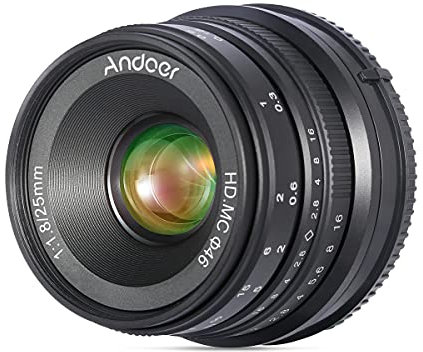 Andoer 25mm F1.8 APS-C Manual Focus Camera Lens for Sony E-Mount Mirrorless Cameras A7III/A9/NEX 3 3N/NEX 5 5T 5R/NEX 6 7/A5000/A5100/A6500/A6400/A630 0/A61 00/A6000
