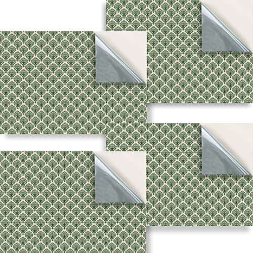 Stick & Go Repositionable Self Adhesive Dolls House Wallpaper 1:24 Scale (Set of 4 Sheets) - Victorian Green Rococo Wallpaper - No. 124
