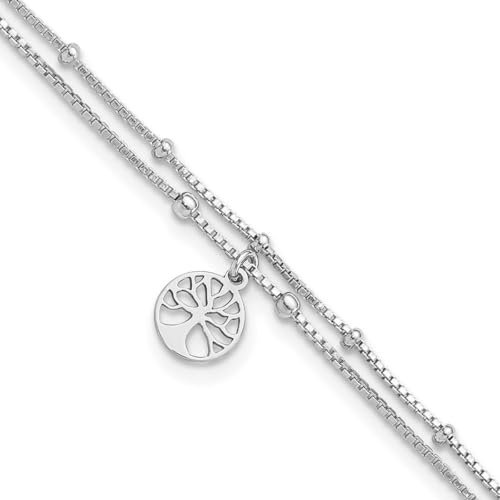 Bracelet de cheville Arbre de vie en argent sterling 925 10 mm avec extension de 2,5 cm, 10 inch, Métal