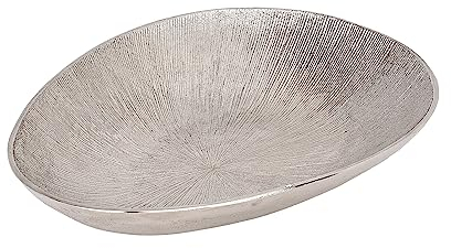 EGLO LIVING Dekoschale Forleyet, elegante Schale zum Dekorieren, Dekoteller handmade mit feinen Rillen, Metallteller aus Aluminium in Nickel-Optik, 34,5 x 24,5 cm