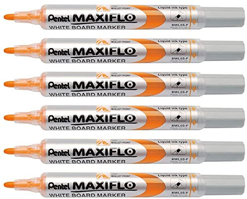 Pentel MAXIFLO Whiteboard-Marker Stifte, konische Spitze, 4,0 mm, Orange, 6 Stück