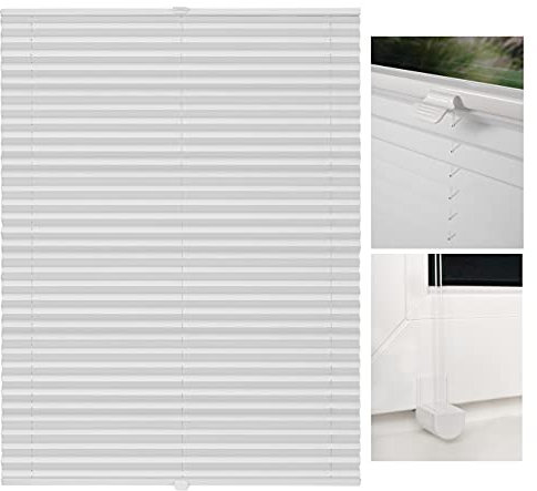 metablo Plissee nach Maß Klemmfix-Plissee ohne Bohren Blickdicht Lichtdurchlässig inklusive Klemmträger Plisseerollo für Fenster und Tür Sichtschutz Weiß B: 101-110 cm, H: 151-200 cm