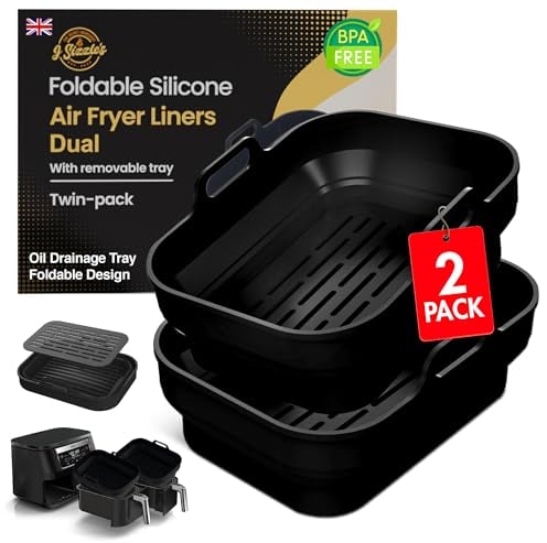 Pack of 2 Air Fryer Silicone Liners for Ninja Dual Air Fryer 7.6L - Multi-Purpose Air Fryer Liners Silicone with Drainage Tray - Ninja Air Fryer Liners, Air Fryer Accessories, Airfryer Accessories