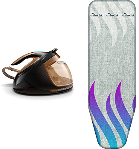 Philips Domestic Appliances PerfectCare Elite Plus Centrale Vapeur - 8 Bar Effet Pressing 600g - Fonction Vapeur Automatique & Vileda Total Reflect Housse de Planche à Repasser