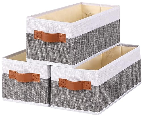 YheenLf 3 Stück Aufbewahrungskörbe, Faltbare Stoffbox mit Griff, Kleiderschrank Organizer, Ordnungssystem für Aufbewahrungsboxen in Badezimmern, Regalen, 38x15.5x13cm, Grau/Weiß