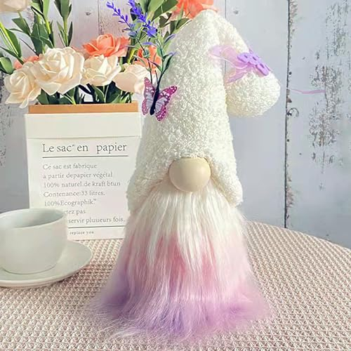 AWISBI Lila Lavendel Zwerge Dekorationen für Zuhause Frühling Sommer Zwerge Zwerge abgestuftes Tablett Dekor für Küche Schmetterling Zwerge Plüsch Lavendel Dekor Gefüllte Zwerge Weihnachten Zwerge