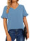 Bestbee Womens Dressy Chiffon Blouses Puff Short Sleeve V Neck Tunic Tops Cute Summer Shirts Casual T-Shirts Lightweight, Blue, L