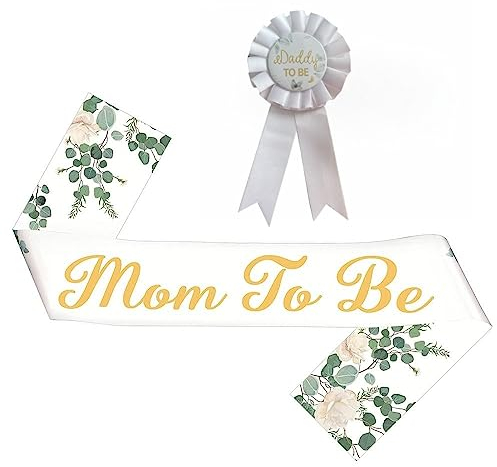 nuodslves Greenery Anstecknadeln mit Schärpe und werdendem Papa für Babyparty, Party-Dekoration, Geschenk für schwangere Mütter