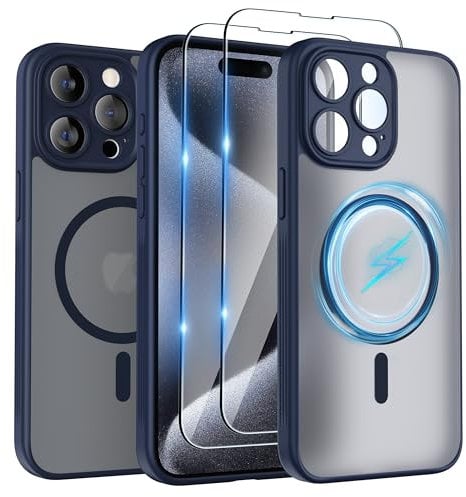 SURPHY Translucent Case for iPhone 15 Pro Max Case Compatible with MagSafe [2 pack Screen Protectors] Matte Frosted Shockproof Phone Case for iPhone 15 Pro Max 6.7 inch 2023, Blue