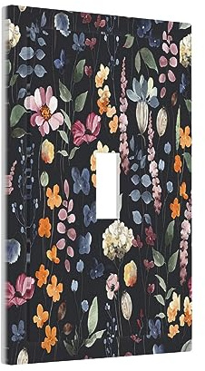 Boho-Lichtschalter-Abdeckung, bunt, Blumenmuster, schwarz, 1-Gang-Lichtschalter-Abdeckung, dekorative Einzel-Kipp-Wandplatte, elektrische Schalterplatte, Heimdekoration für Wohnzimmer, Schlafzimmer