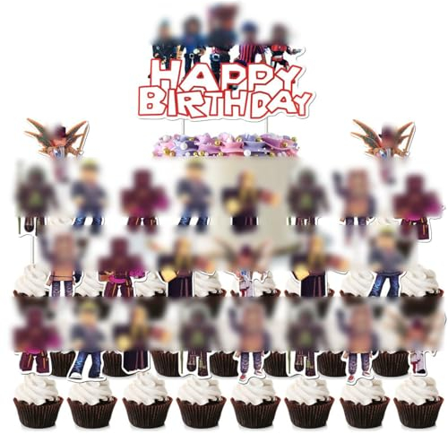 Robot Geburtstag Tortendeko, 25 Stück Spiel Thema Cupcake Toppers, Kuchendekoration für Videospiele, Happy Birthday Kuchen Dekoration Spiel Partei Liefert für Kinder Mädchen Junge Party Kuchen