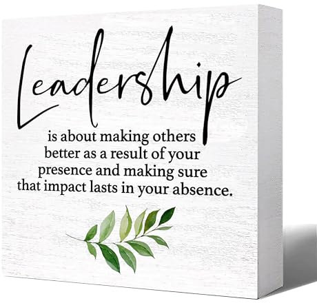 YROVWENQ Leadership Rustic Square Wooden Box Sign - Decorative Inspirational Leader Quote - Home Office Decor - Desk Decor Sign for Shelf or Table - Gift for Boss Leader Manager Coworker