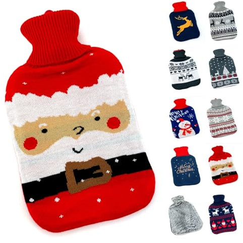heimtexland ® Wärmflasche mit Soft Strick Bezug waschbar Motiv Geschenk Weihnachten Fell Norweger Wärmkissen Wärmeflasche 1,6 ltr Typ857 Weihnachtsmann