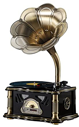 Vintage Grammophon, europäischer Stil, nostalgische Ornamente mit Bluetooth-Sound, kreativer Schallplattenspieler im amerikanischen Stil und Phonograph im alten Stil für Wohnzimmer