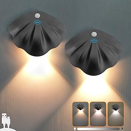 LED Nachtlicht mit Bewegungsmelder, USB Aufladbar Dimmbar Nachtlicht Kinder, 2er Akku kabellos Nachtlampe, Magnetische Installation Night Light für Schlafzimmer, Treppenhaus Badezimmer Schrankbe Flur
