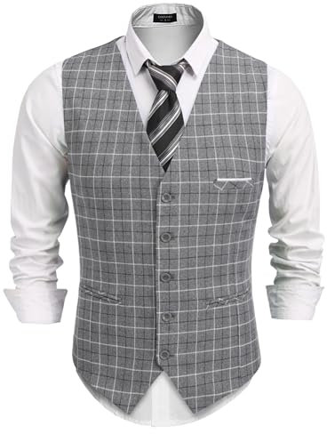 COOFANDY Herren Weste Anzug Elegant Hochzeit Baumwolle Plaid Kleid Anzugwesten für Herren Hochzeit