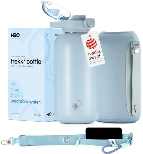 H2O Capsule Half Gallon Insulated Water Bottle With Straw - Stainless Steel Thermos Water Bottle With Sipping/Chugging Lid & Shoulder Strap For Storage - 64 oz Vacuum Flask, Keeps Hot Cold (Ice blue)