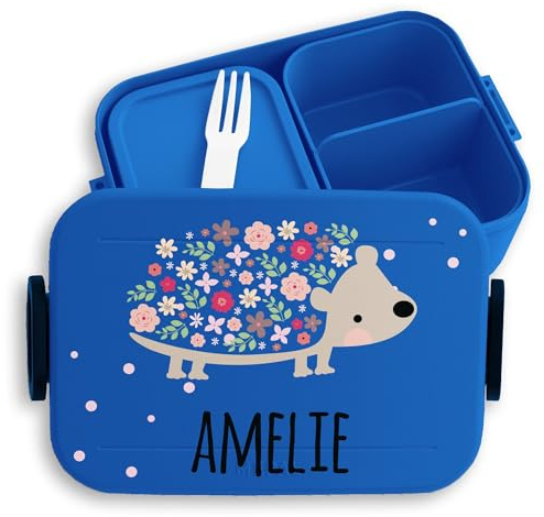 Kinder Bento Box Midi Lunchbox für Mepal Bentobox - Brotbox süßer Igel Jausenbox Stacheltier I - 900 ml - Blau - brotdose kita name personalisierte snackbox brotbüchse kindergarten brotdosen