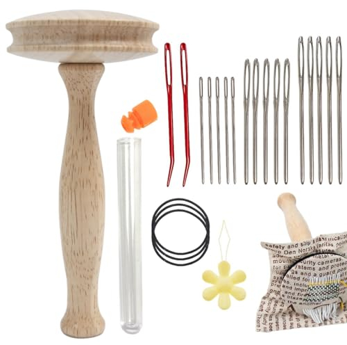 Generisch Stopfpilz mit Stretch-Halter, Stopfpilz-Kits Holzwerkzeug, Holz-Stopfpilz-Set mit Nähnadeln, Stickset zum Nähen von Fäden, Socken, Pullovern, Hosen, Mützen, Schals, ONFF4PO3M95ARGTR9U5H