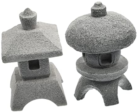 OFFSCH Linternas De Pagoda Simuladas para Jardín, 2 Piezas (Modelo Cuadrado y Arco), Decoración Paisajística Compacta, Adornos Miniatura para Patio y Balcón, Figura Decorativa Resistente y Detallada