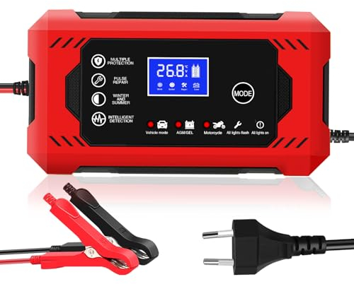 Caricabatterie per Auto, YOYOPOW Carica Batteria Manutentore per Auto e Moto 10A/12V Caricatore Portatile con Intelligente Schermo LCD per Caricare e Riparare Batterie al Piombo-Acido
