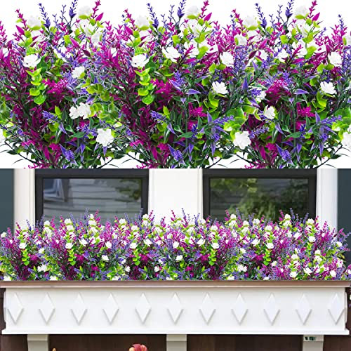 Famibay 24 Bündel Künstliche Blumen Outdoor Kunstblumen Balkon Wetterfest UV Beständig Kunstpflanzen Plastik Künstliche Blumenstrauß Pflanzen für Balkonkasten Garten Fenster Innen Außen