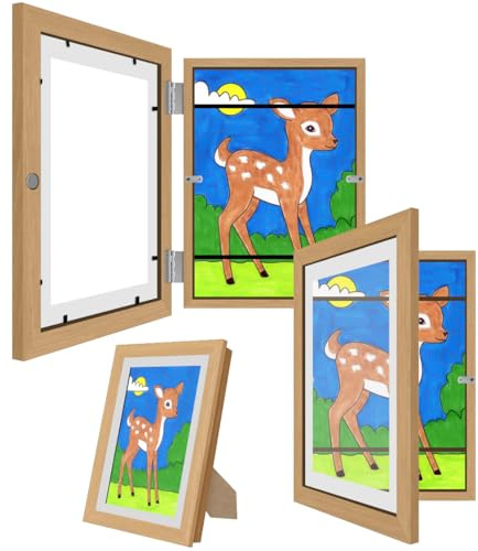 NIHESIM 2 Pack A4 Kids Picture Frame Artwork Display for Wall, Children Drawings Art Storage Box, Painting Certificate Holder, Changeable Magnetic Front Open, Free Stand, Vertical & Horizontal