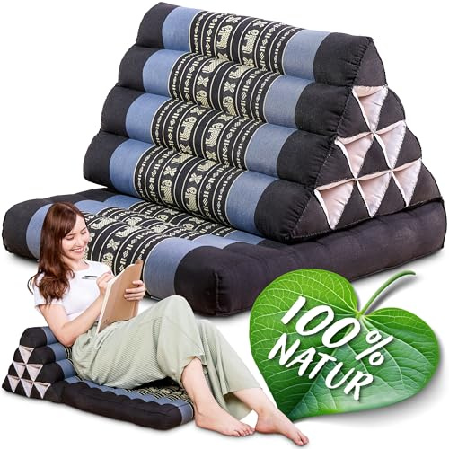 Namasdee Thaikissen 1 Auflage 75x50x8cm mit 100% natürlicher Kapokfüllung (Blau/Elefanten)
