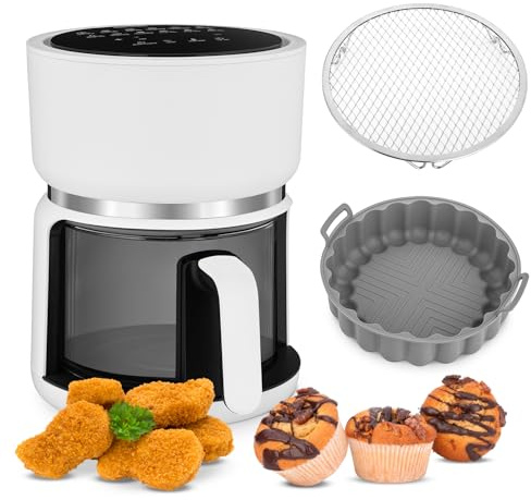 4SWISS Pure Glass – Fettfreie Heißluftfritteuse mit Glasschublade, Top Hygiene System, 12 Programme, energieeffizient und stilvoll – Perfekt für gesundes und modernes Kochen