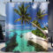 Lerores Duschvorhang 180x200cm Strandbaum, Beschwerter Saum Saum Antischimmel, Wasserabweisend, Waschbar Polyester Badevorhänge mit 12 Ösen und Duschvorhangringen für Badezimmer, Badewanne