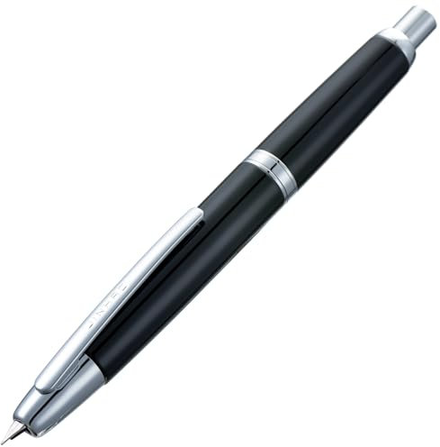 Jinhao 10 Press Fountain Pen with Box, Piano Black Retractable Fine Nib with Ink Converter Set (Silver Clip)