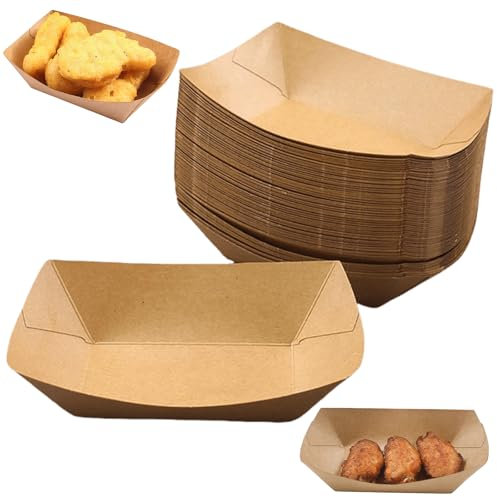 100 Stück Fingerfood Schiffchen, GOMETY Kraftkarton Schalen 18,2 x 12,2x 30 cm Pommesschale Abbaubar Currywurst Schale Pappteller Snackschalen Snack Box für Hochzeit Ostern Party Knabbereien Geburtsta