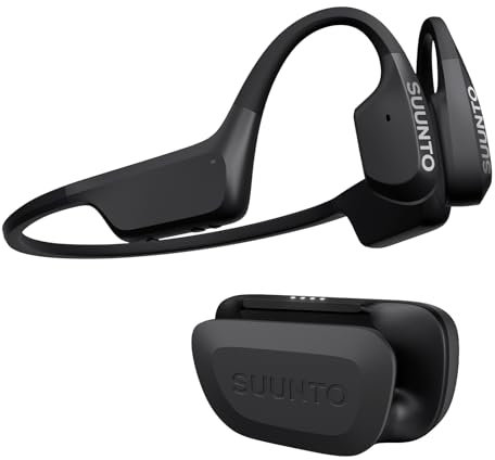 SUUNTO Aqua Open-Ear Swimming Bone Conduction Headphone, Bluetooth Sports Headphone, 32GB MP3 Player & Head Movement Control, Noise Cancelled Dual-Mic, IP68 Waterproof, 30H Playtime w/Powerbank, Black
