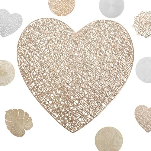 MORAINJAY 2 Pezzi Tovagliette Tonde,38cm PVC Tovaglietta Oro Hollow,Cuore Tovaglietta Antiscivolo Lavabili per Matrimonio,Ristorante,Hotel Table Decorativo