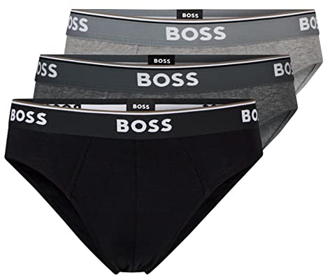 BOSS Herren Power Slips Briefs Unterhosen Cotton Stretch 3er Pack, Farbe:Mehrfarbig, Wäschegröße:S, Artikel:-061 Open Grey