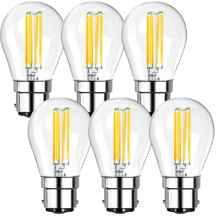 BRIMAX G45 B22 LED Bulb Warm White 2700K,6W Bayonet Light Bulbs 60w Equivalent,G45 Golf Ball Dimmable Light Bulb for Ceiling Lights,Energy Saving Light Bulbs,220-240V,6-Pack