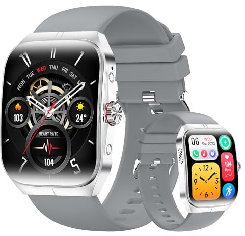 zocowear Smart Watch for Men Women, Fitness Tracker for Android/iOS, 1.95 AMOLED Screen Smartwatches with Weather Forecast, Blood Oxygen Monitor, Calls and Messages, Heart Rate(2 Watch Bands) Silver